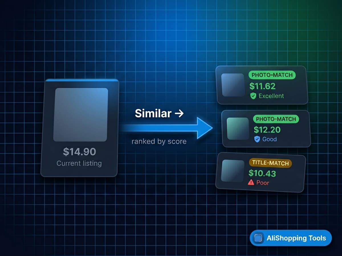 How to find similar AliExpress products — AliShopping Tools Similar tab ranked results overview
