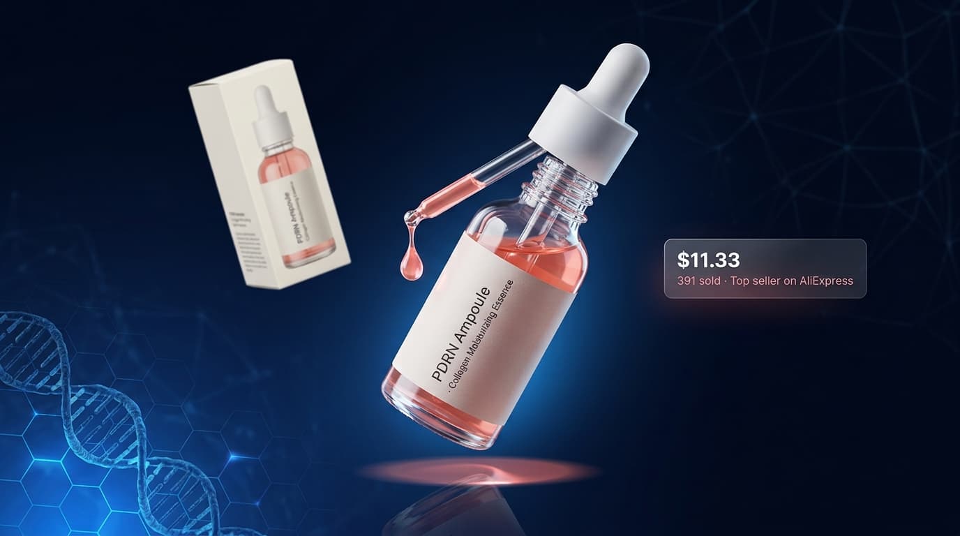 PDRN Ampoule Collagen Moisturizing Anti-Aging Essence with real price badge — $11.33, 391 sold, top seller on AliExpress