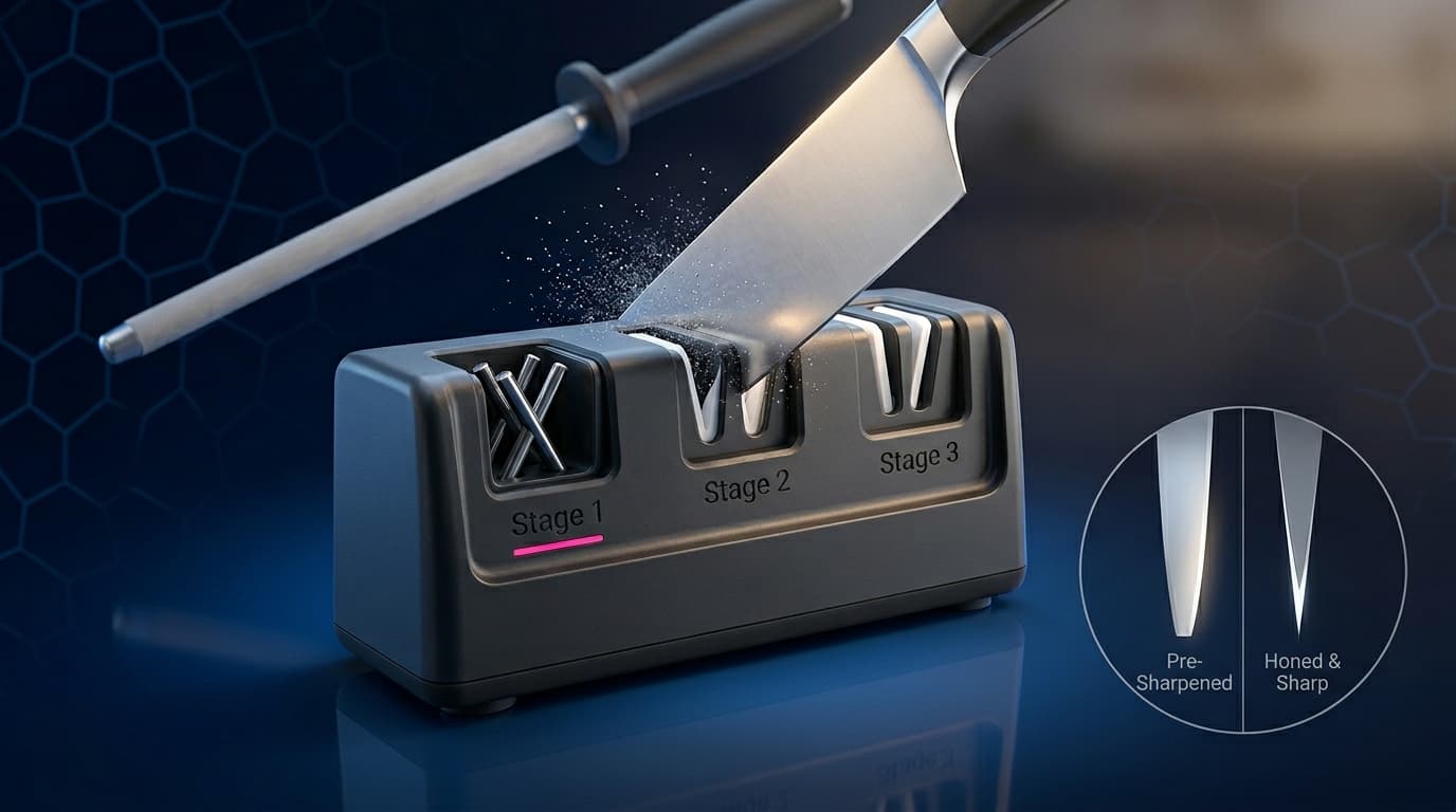 Silent knife sharpener pull-through 3-stage — TikTok kitchen gadget trend June 2026
