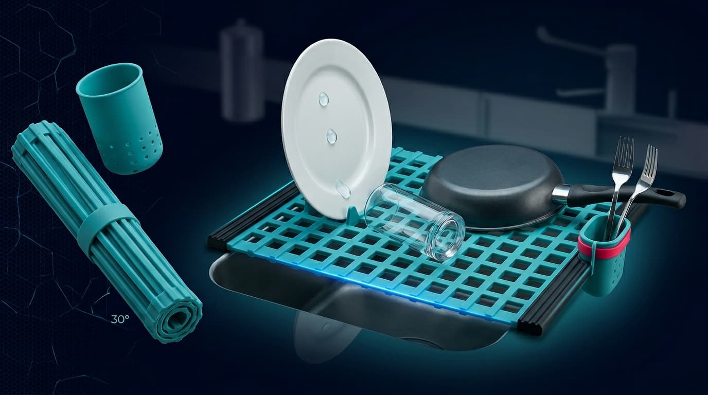 Foldable silicone dish drying rack roll-up over-sink — TikTok small kitchen gadget June 2026
