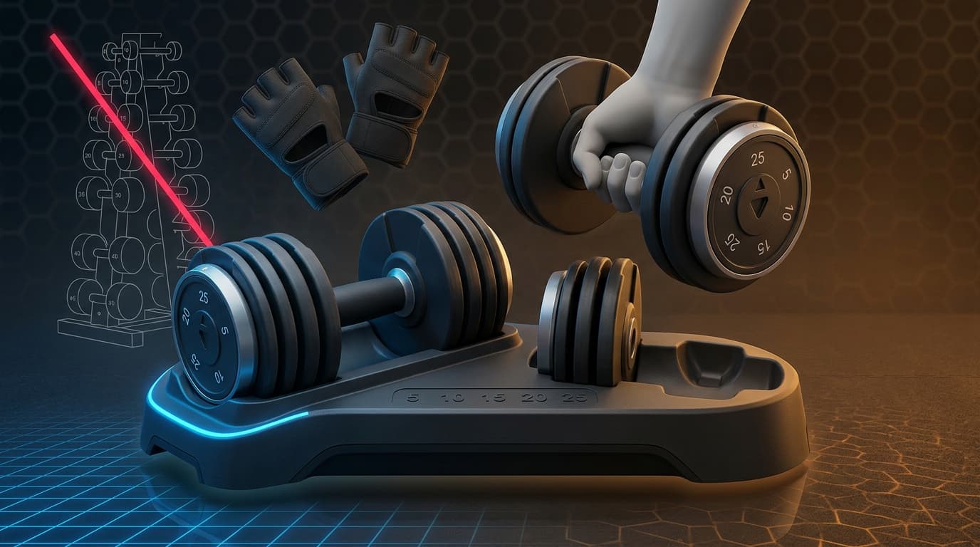 Adjustable dumbbell pair 5-25lb quick-swap — TikTok home gym fitness trend June 2026