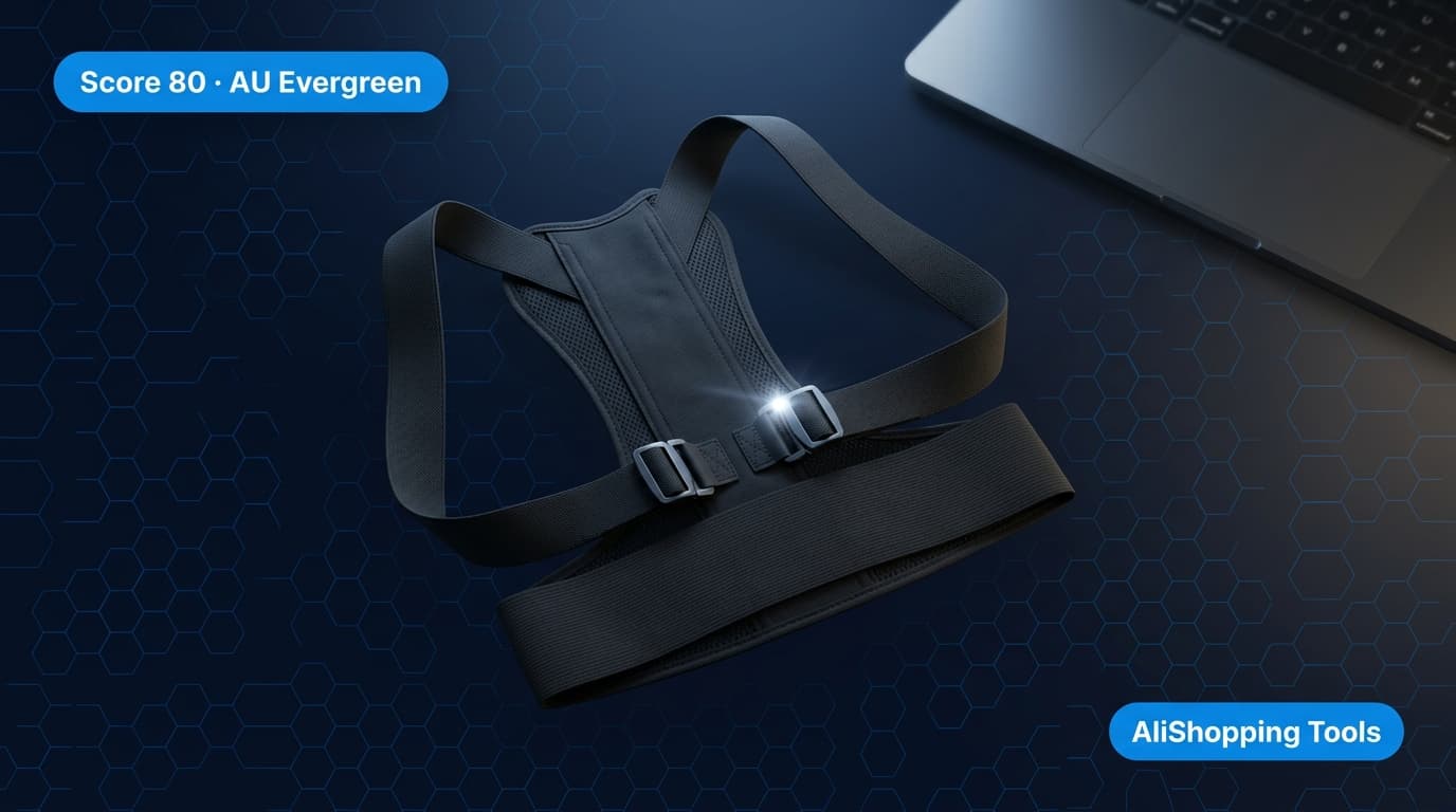 Invisible posture corrector flat lay with laptop corner — AU remote-work evergreen winner 2026