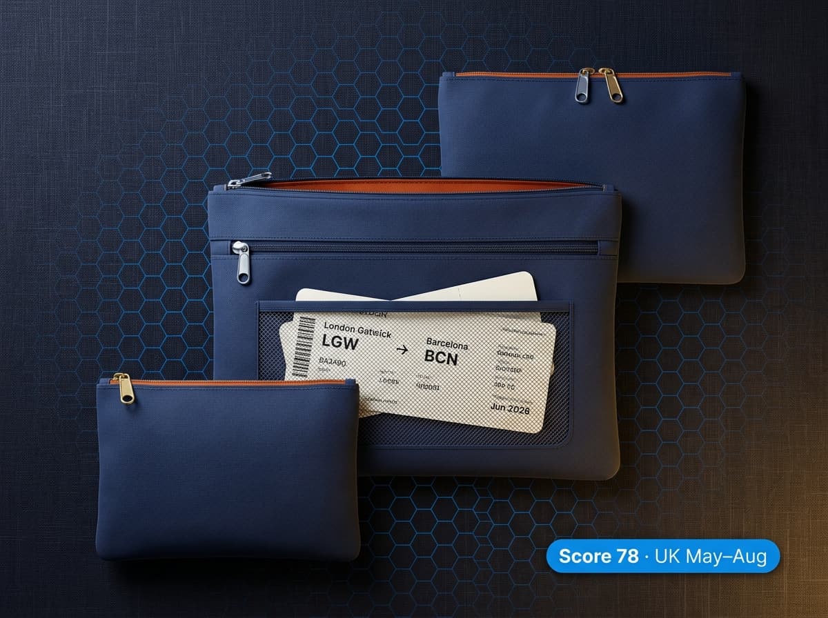 Travel organizer pouch set with boarding pass LGW to BCN mid-ground — AliShopping Tools