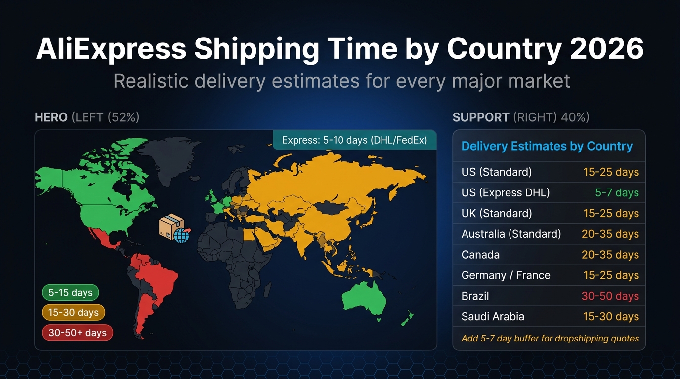 AliExpress shipping time by country 2026 — world delivery time zones map