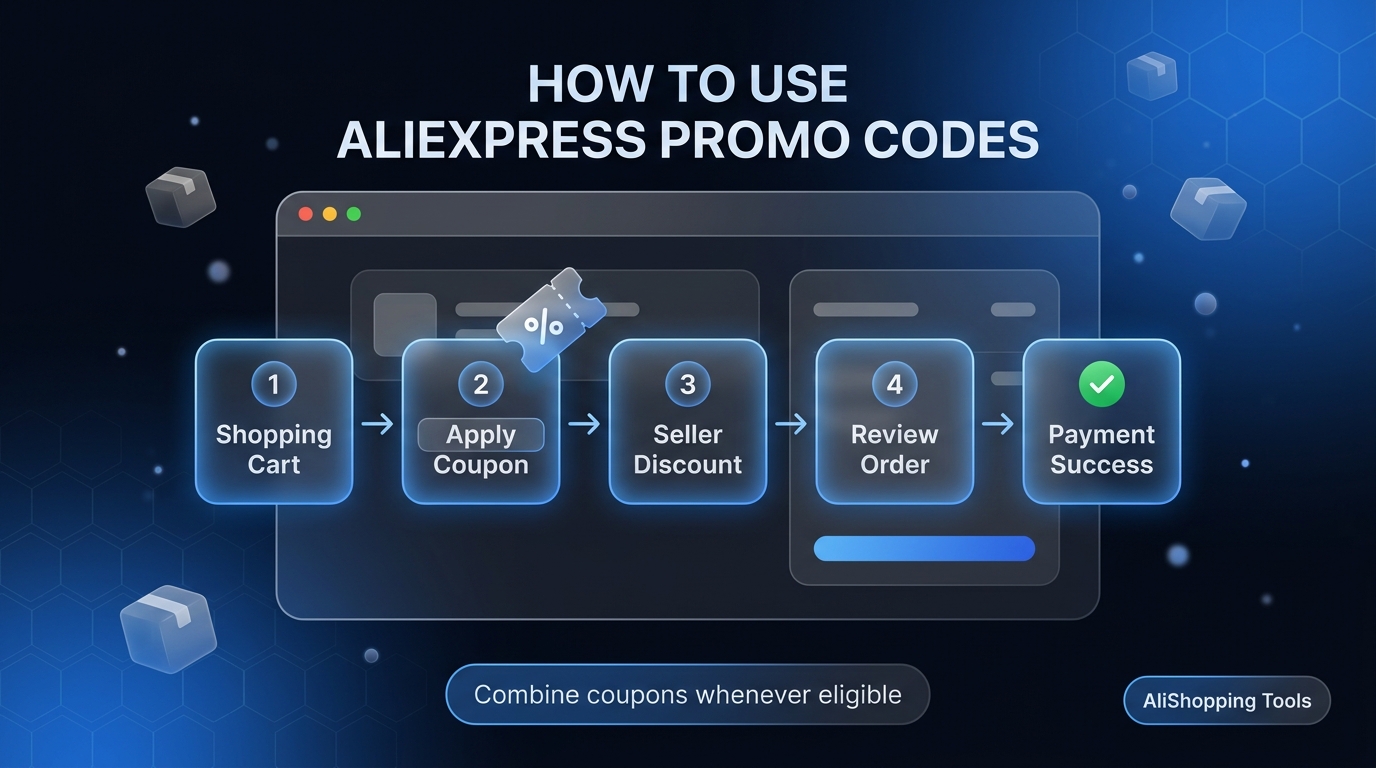 How to use AliExpress promo codes — shopping cart, apply coupon, seller discount, review order, payment success