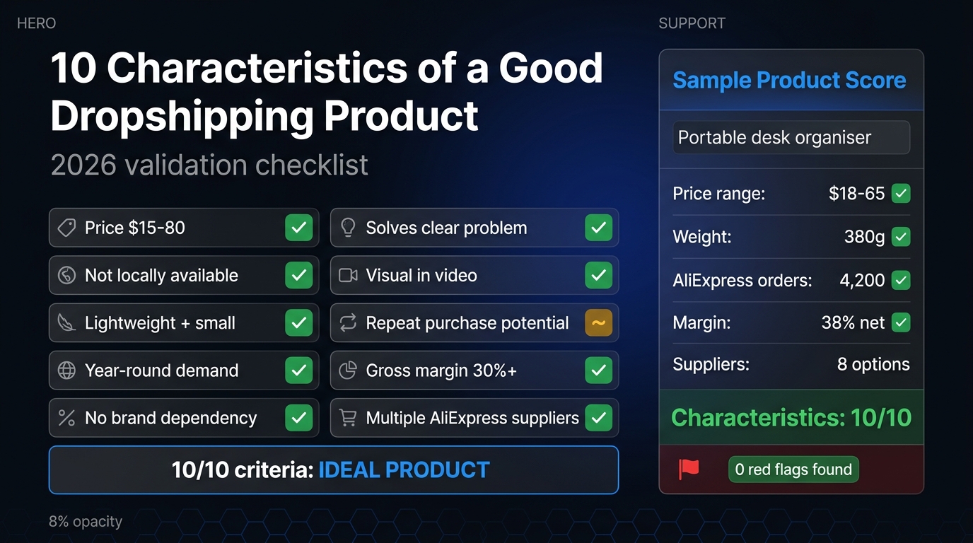 10 characteristics of a good dropshipping product — visual checklist