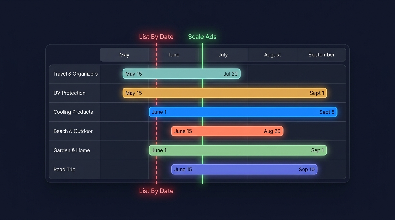 Q3 2025 seasonal demand calendar — product category peak windows mapped across June, July, August, September