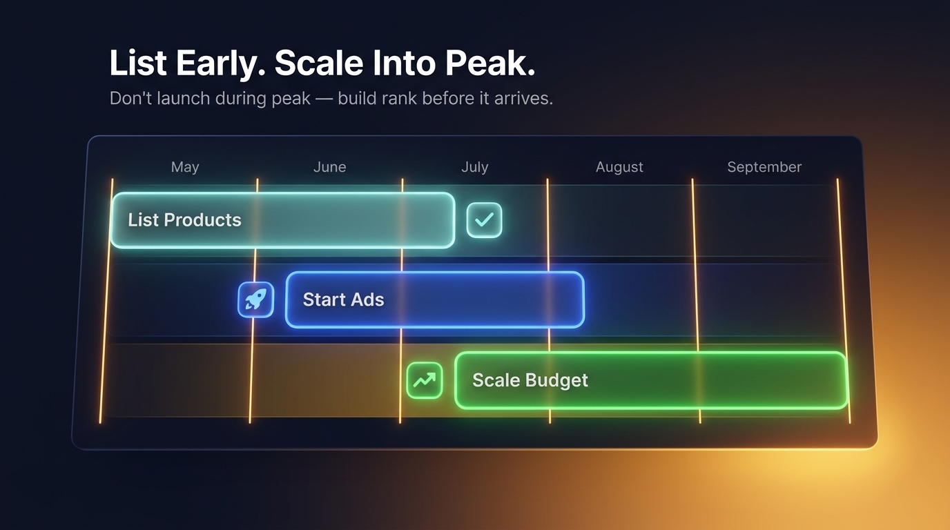 Q3 2025 product launch timeline — listing dates, ad start dates, and peak demand windows for all 12 products