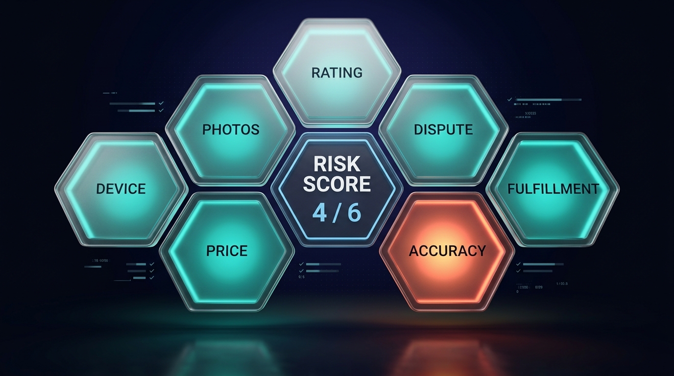 A Risk Assessment dashboard showing six colored risk indicators across supplier dimensions