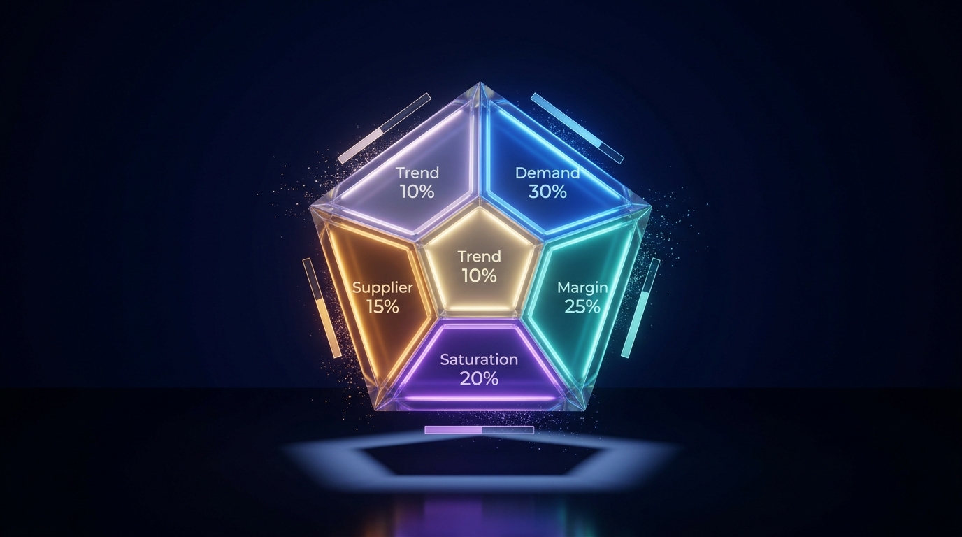 Winning Score 5-dimension breakdown — radar chart showing each dimension's contribution