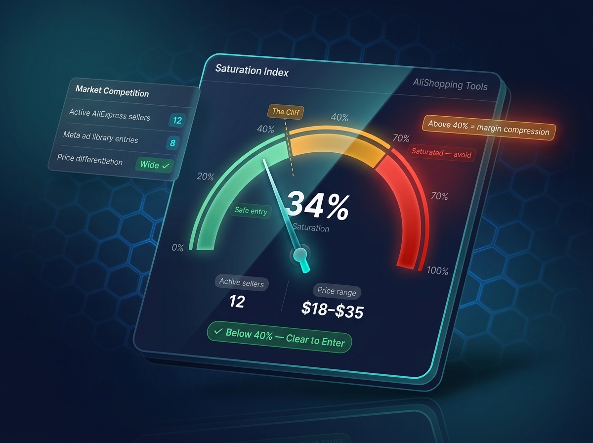 Saturation index gauge — 34% saturation, safely below the 40% cliff, clear to enter