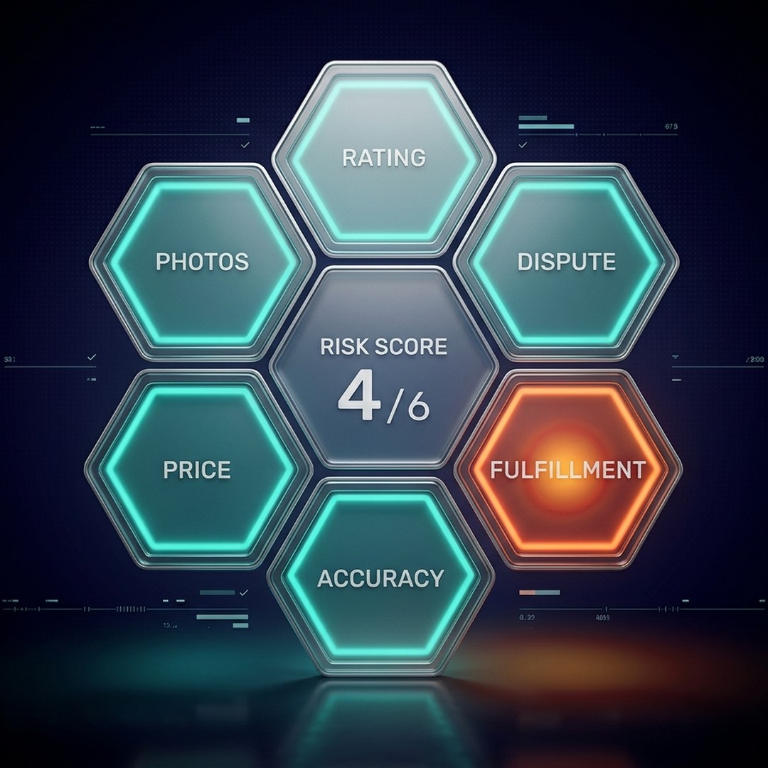 A Risk Assessment dashboard showing six colored risk indicators across supplier dimensions