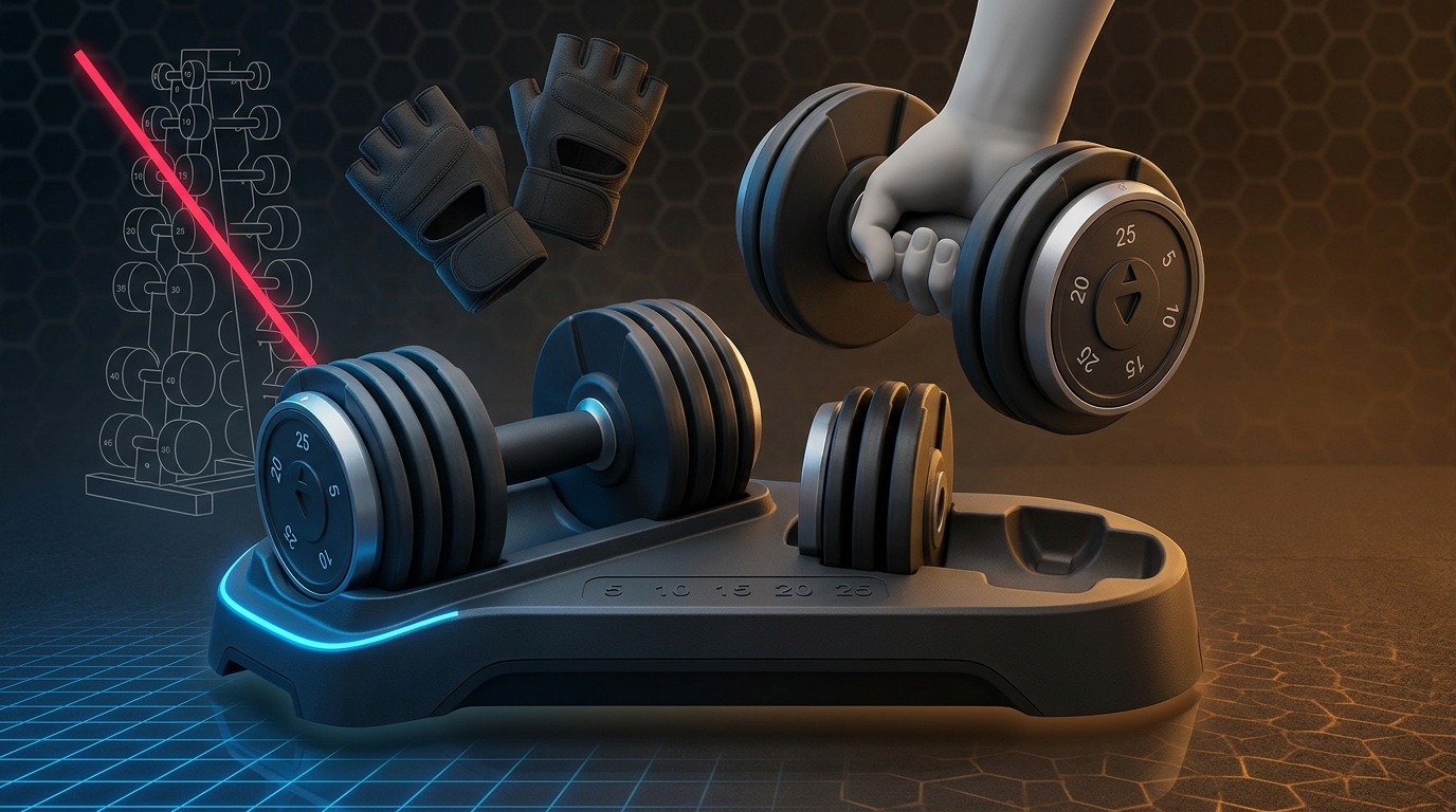 Adjustable dumbbell pair 5-25lb quick-swap — TikTok home gym fitness trend June 2026