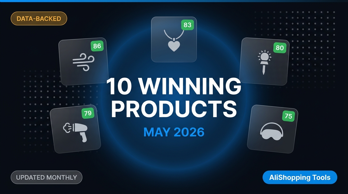 10 winning dropshipping products for May 2026 — data-backed AI scoring with Winning Score, margin, saturation, and TikTok Viral Score — AliShopping Tools